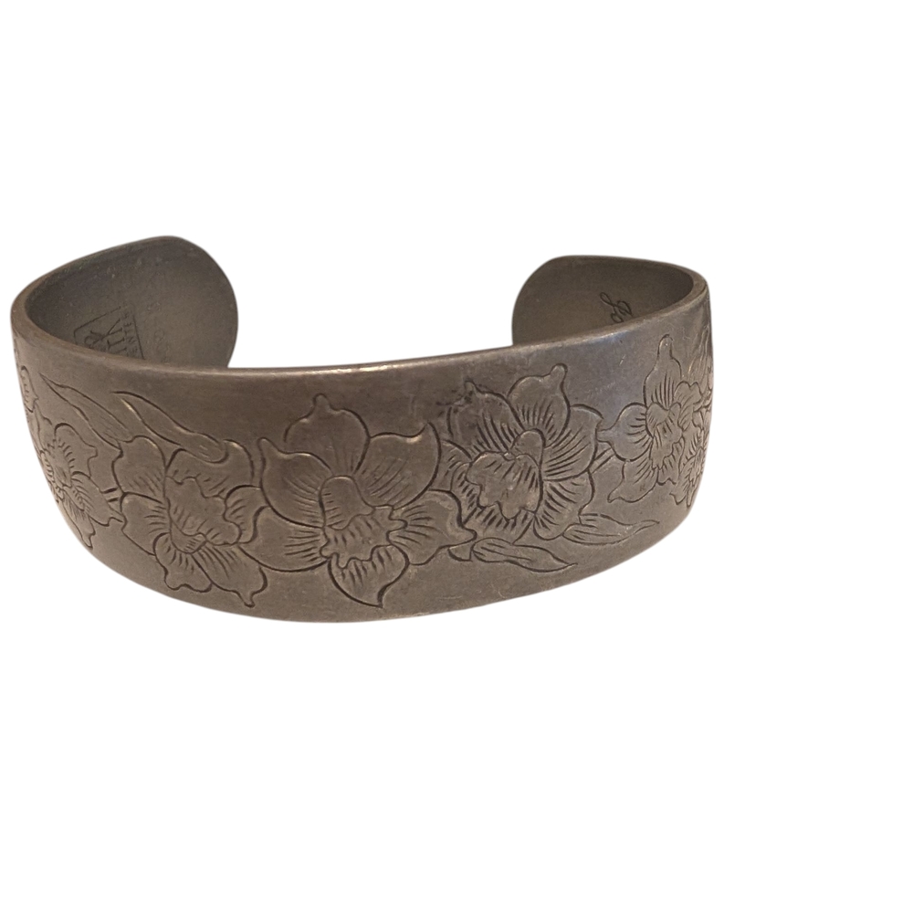 Vintage Kirk Stieff Pewter Cuff Bracelet Jonquil 900-3 Floral Cottagecore